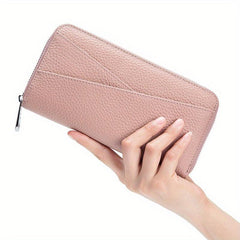 Minimalist Solid Long Wallet Zipper Clutch Coin Purse Quilted