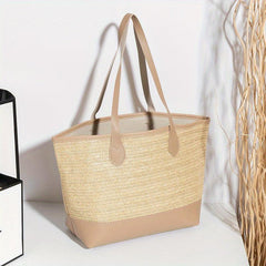 Large Beach Toiletry Bag Storage Straw Woven Tote Handbag Shopping Bag