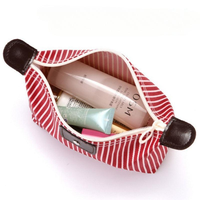 Striped Makeup Bag Travel Storage With Zipper & Toiletry Compartments