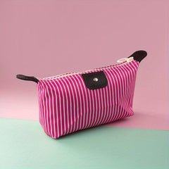 Striped Makeup Bag Travel Storage With Zipper & Toiletry Compartments