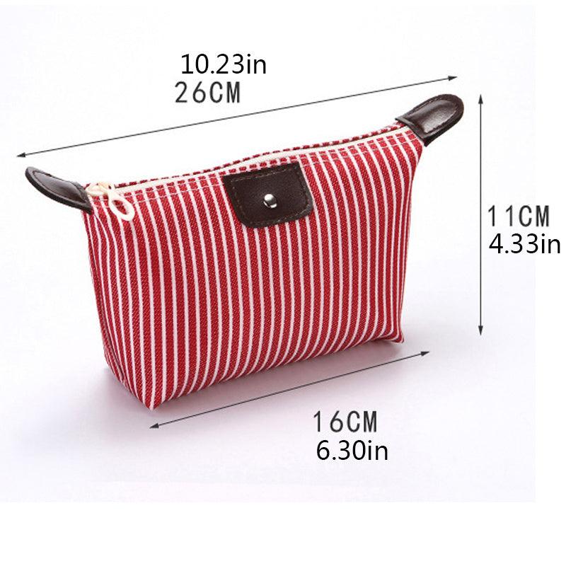 Striped Makeup Bag Travel Storage With Zipper & Toiletry Compartments