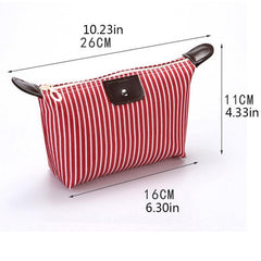 Striped Makeup Bag Travel Storage With Zipper & Toiletry Compartments