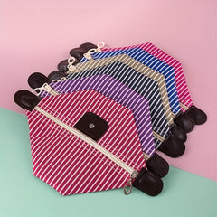 Striped Makeup Bag Travel Storage With Zipper & Toiletry Compartments