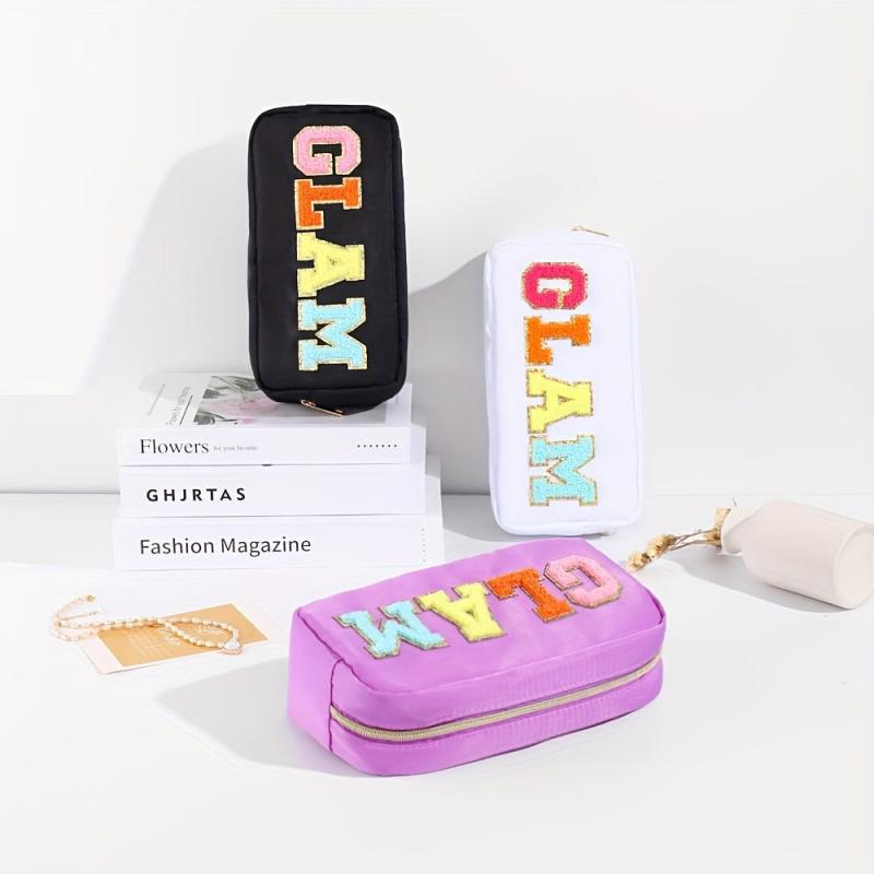 Embroidered Letter Cosmetic Bag Waterproof Large Capacity Storage Toiletry Bag