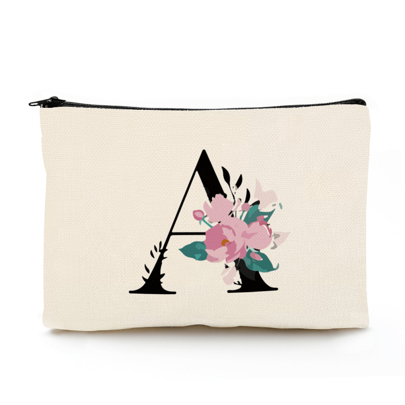 Floral A Letter Print Makeup Bag Bridesmaid Organizer Bags