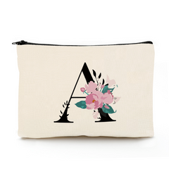 Floral A Letter Print Makeup Bag Bridesmaid Organizer Bags