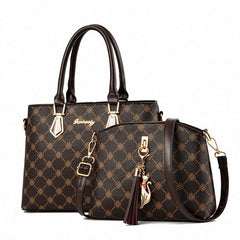 2pcs Geometric Pattern Tote Bag Set Tassel Decor Shoulder Handbag