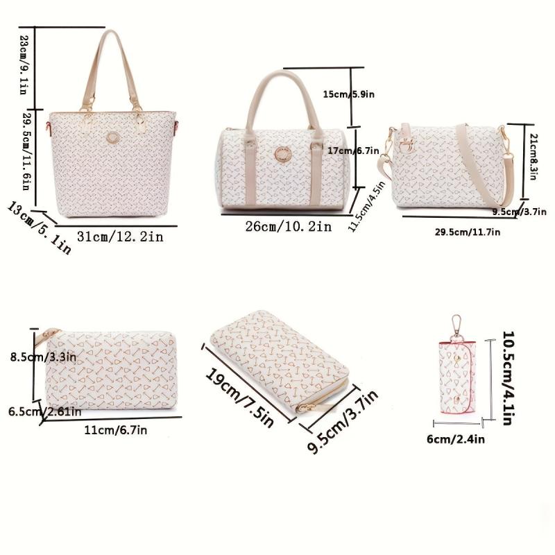 6pcs PVC Geometric Tote Crossbody Boston Clutch Set