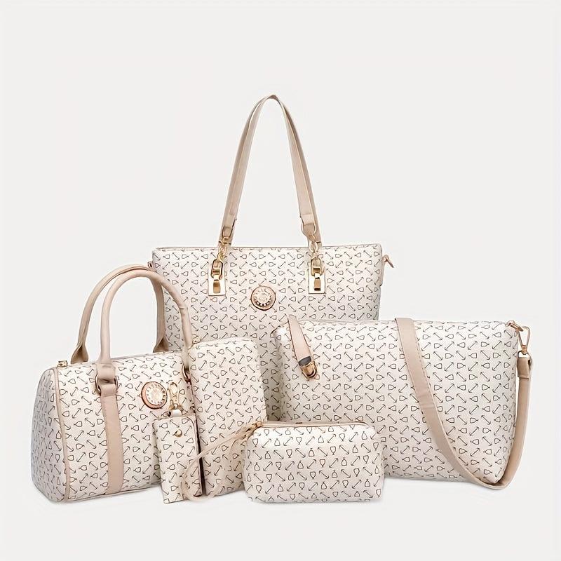 6pcs PVC Geometric Tote Crossbody Boston Clutch Set