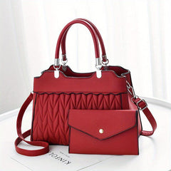 2Pcs Quilted Handbags Set Faux Leather Crossbody Bag
