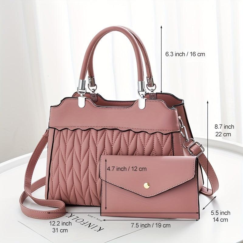 2Pcs Quilted Handbags Set Faux Leather Crossbody Bag