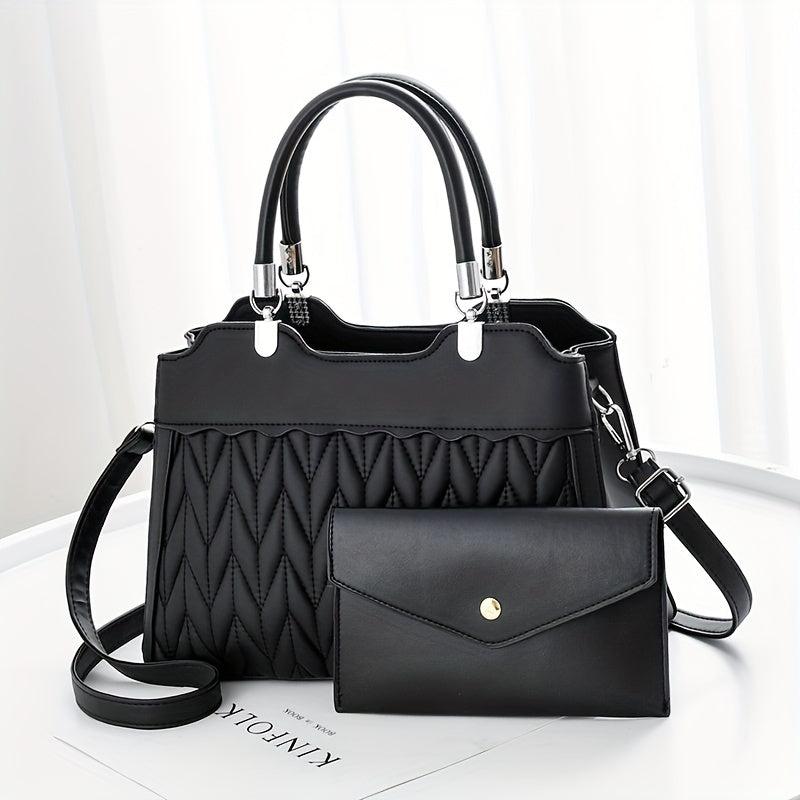 2Pcs Quilted Handbags Set Faux Leather Crossbody Bag