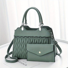 2Pcs Quilted Handbags Set Faux Leather Crossbody Bag