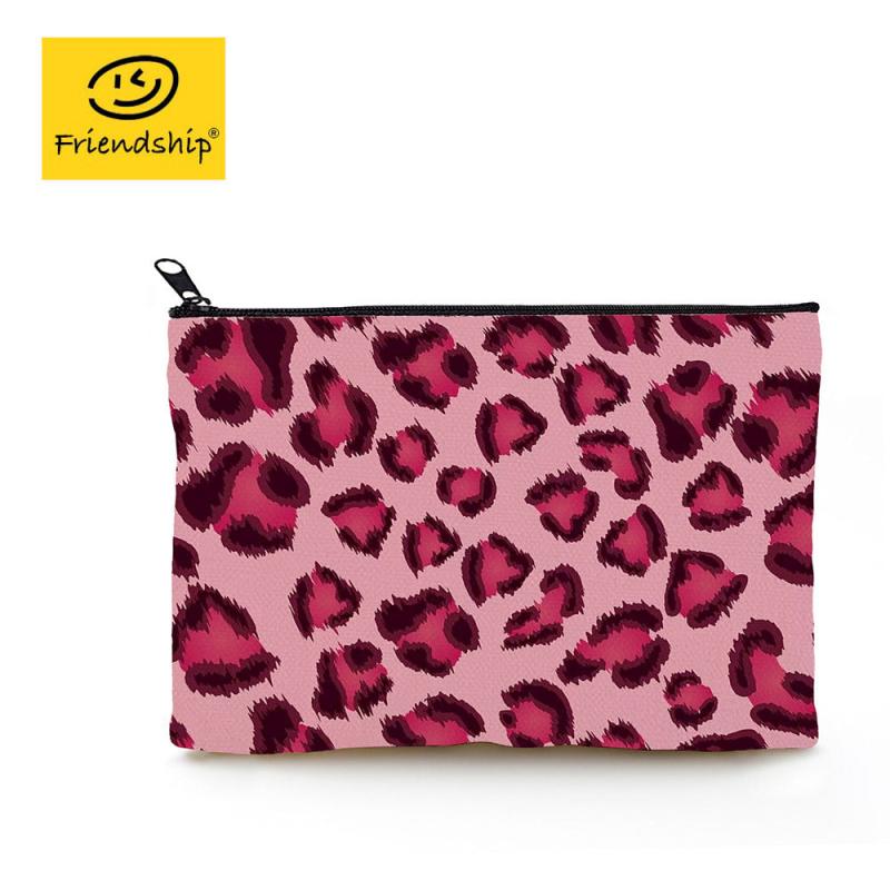 Pink Leopard Print Waterproof Toiletry Bag Words Print Cosmetic Bag