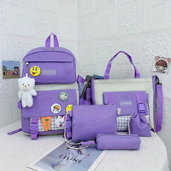 5pcs Backpack Crossbody Handbag Set Sweet Student Backpack Girls Preppy