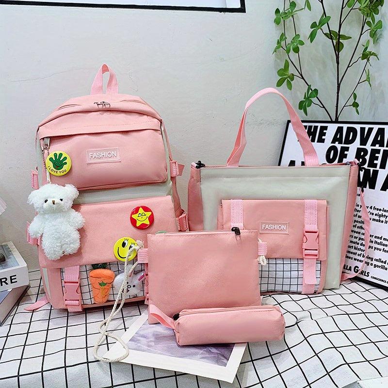 5pcs Backpack Crossbody Handbag Set Sweet Student Backpack Girls Preppy