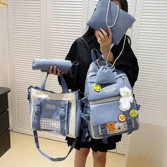 5pcs Backpack Crossbody Handbag Set Sweet Student Backpack Girls Preppy