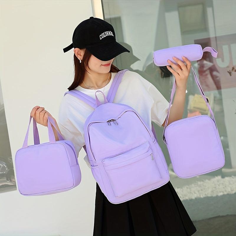 4pcs Large Capacity Backpack Tote Bag Pencil Case Set Lightweight School Travel