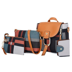 Plaid Pattern Bag Set Backpack Shoulder Bag & Purse