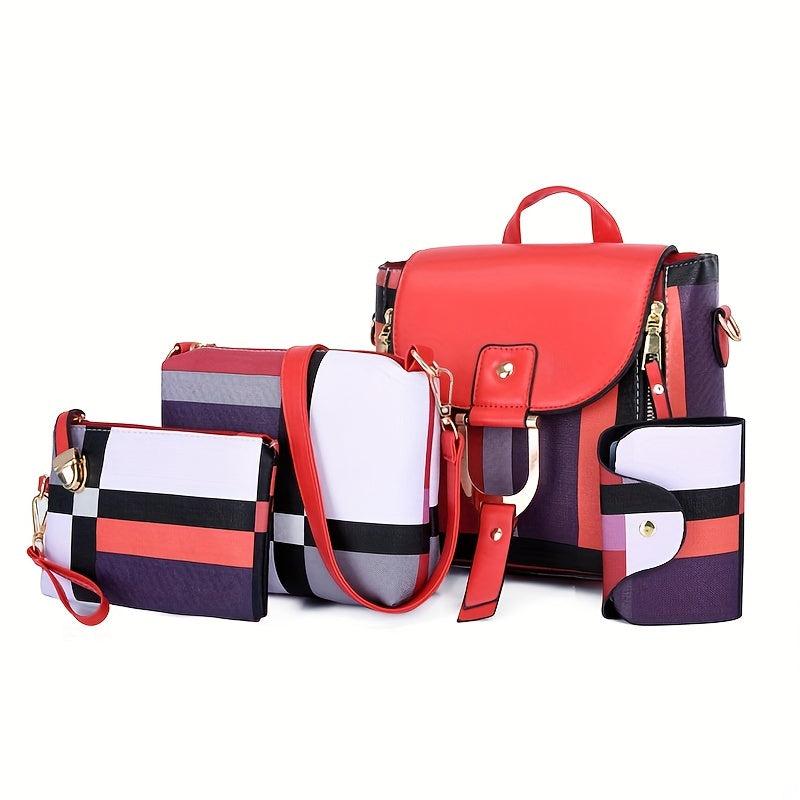 Plaid Pattern Bag Set Backpack Shoulder Bag & Purse