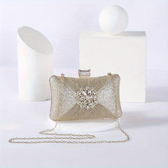 Rhinestone Evening Bag Ruched Clutch Purse Glitter Handbag