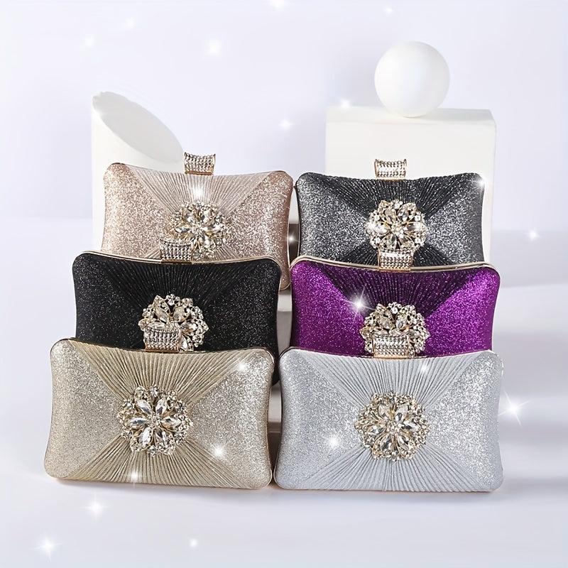 Rhinestone Evening Bag Ruched Clutch Purse Glitter Handbag