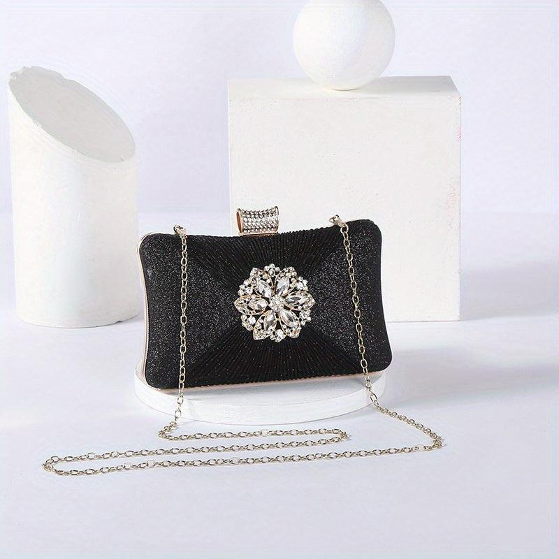 Rhinestone Evening Bag Ruched Clutch Purse Glitter Handbag
