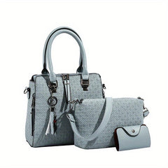 3pcs Braided Embossed Handbag Set Women's Tote Bag With Crossbody Bag Purse