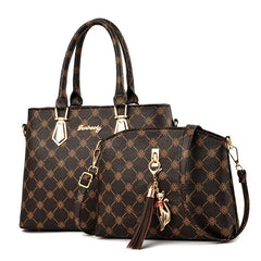 2Pcs Floral Print Handbag Set Women's PU Leather Tote Bag Tassel Decor
