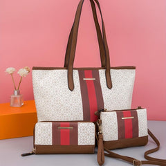 3Pcs Geometric Pattern Bag Set Women's Colorblock Tote Bag With Crossbody Bag
