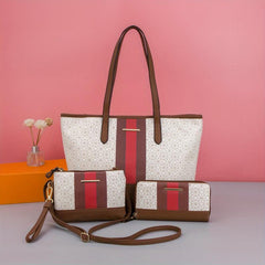 3Pcs Geometric Pattern Bag Set Women's Colorblock Tote Bag With Crossbody Bag