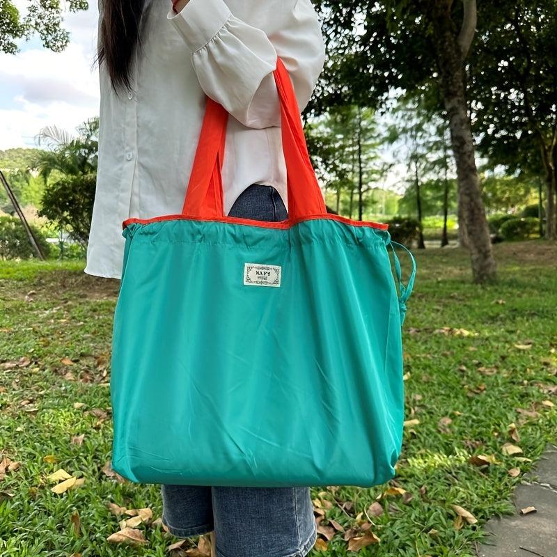 Foldable Drawstring Grocery Shopping Bag Lightweight Tote Bag