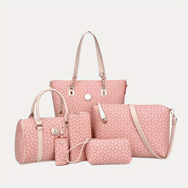6pcs Set PU Leather Shoulder Bag Large Capacity Casual Commuter Bag