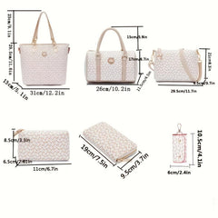 6pcs Set PU Leather Shoulder Bag Large Capacity Casual Commuter Bag