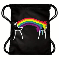 Rainbow Pattern Drawstring Large Capacity Backpack Dacron Durable Lightweight