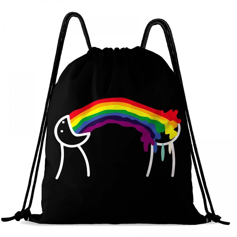 Rainbow Pattern Drawstring Large Capacity Backpack Dacron Durable Lightweight