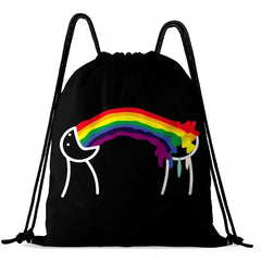 Rainbow Pattern Drawstring Large Capacity Backpack Dacron Durable Lightweight