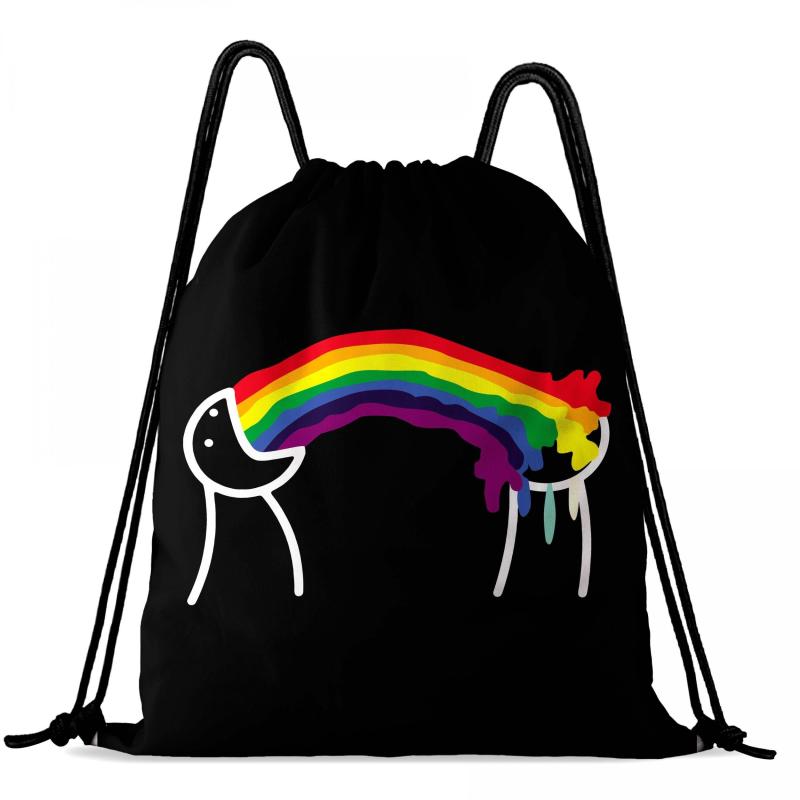 Rainbow Pattern Drawstring Large Capacity Backpack Dacron Durable Lightweight