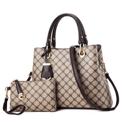 Geometric Pattern Hand Tote Bag Set with Clutch Wrist Bag