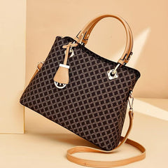 Geometric Pattern Hand Tote Bag Set with Clutch Wrist Bag