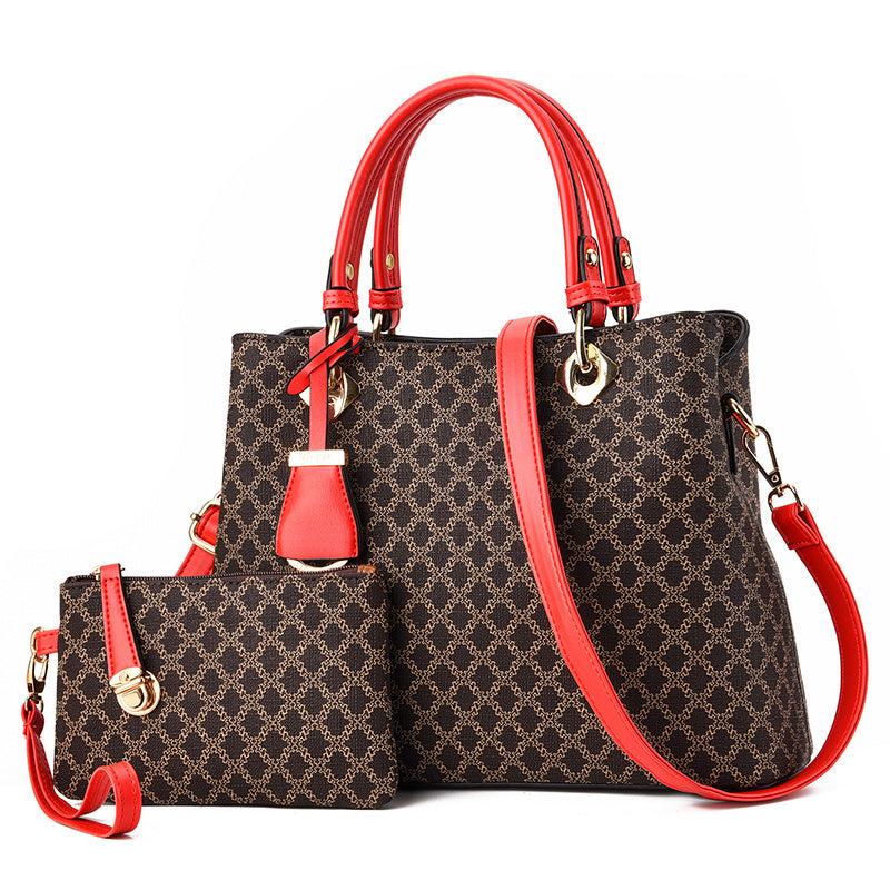 Geometric Pattern Hand Tote Bag Set with Clutch Wrist Bag