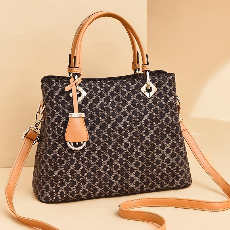 Geometric Pattern Hand Tote Bag Set with Clutch Wrist Bag