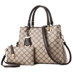 Geometric Pattern Hand Tote Bag Set with Clutch Wrist Bag