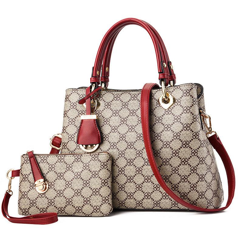 Geometric Pattern Hand Tote Bag Set with Clutch Wrist Bag