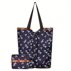 2Pcs Flower Tote Bag Set Women's Nylon Shoulder Bag With Coin Purse