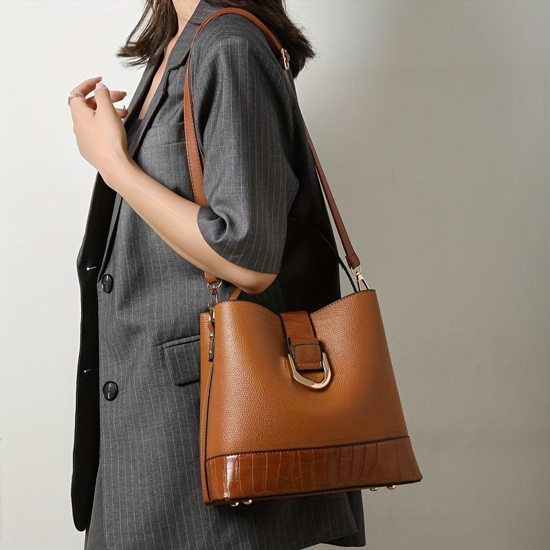 3pcs Textured PU Leather Tote Clutch Set
