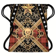 Skull Print Drawstring Backpack Halloween Elf Travel Gym Bag