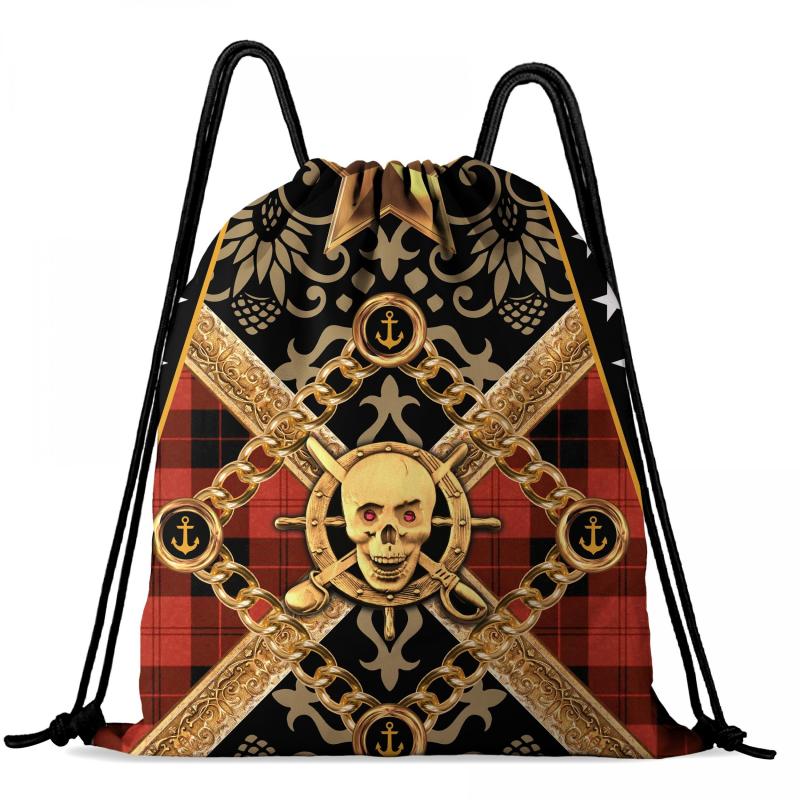 Skull Print Drawstring Backpack Halloween Elf Travel Gym Bag
