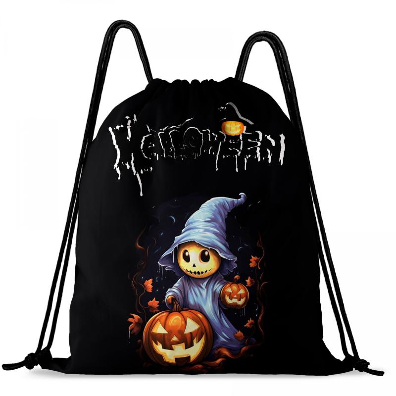 Pumpkin Print Drawstring Backpack for Halloween