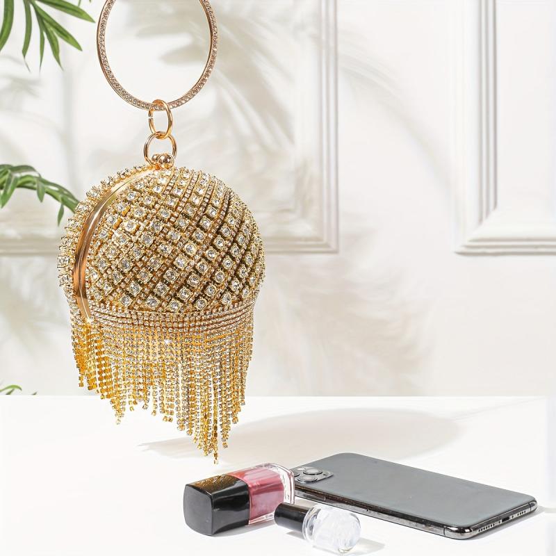 Rhinestone Ball Bag Glitter Evening Bag With Tassel Decor